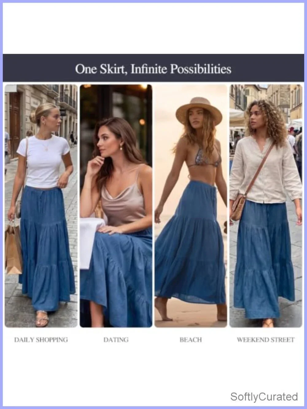 Women's Tiered Ruffled Flowy Maxi Skirt Drawstring Waist Summer Beach Casual